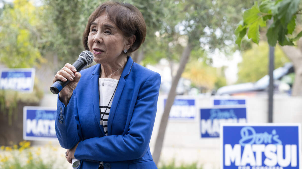 U.S. Rep. Doris Matsui speaks to her supporters at Sellands on Broadway in Sacramento on primary election night on Tuesday, June 2, 2026.